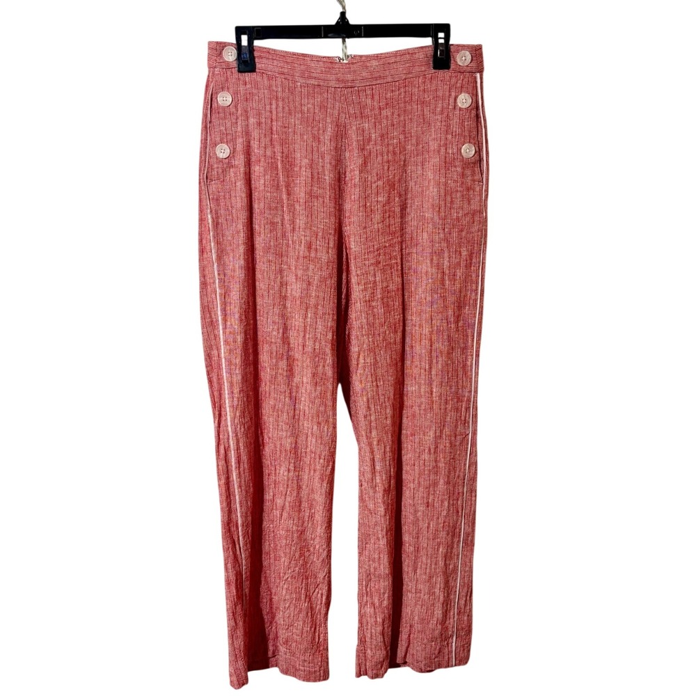 Banana Republic Linen Blend Red Striped Sailor Button Pant Cream Stripe Wide Leg